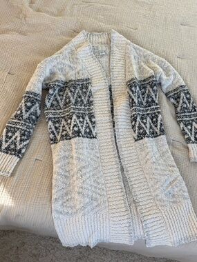 Joie Cream and Grey Bouclé Open-Front long sweater